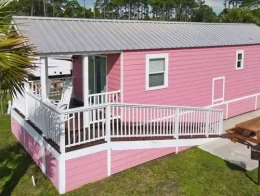 pink park model cottage